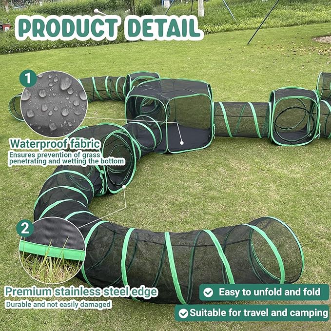 Outdoor Cat Enclosures, 10 in 1 Cat Tent with Tunnels for Outside, Large Space Catio Outdoor Pet Enclosure for Indoor Kitty, Enclosed Pet Playpen