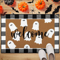 Tinideya 2 Pcs Door Mat Welcome Non Slip Coir Mats Floor Layering Doormats Seasonal for Front Porch Entryway Decor(Plaid Ghost)