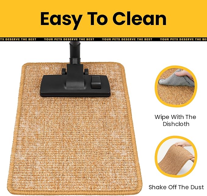 Cat Scratcher Mat,Sisal Cat Scratch Pad with Hook&Loop Tape,Wall Floor Kitten Scratching Pads Rug for Indoor,Furniture Protector for Couch&Carpets&Sofas,Kitty Bithday Gifts,Medium,Brown,2 Pack