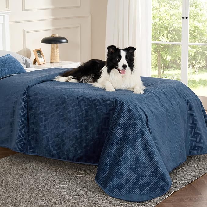 Bedsure Waterproof Bed Cover for Dogs Washable - Waterproof Blanket for Twin Bed Couch Sofa Cozy, Lightweight Furniture Protector for Pet Cat Quick Drying, Navy, 68x82IN