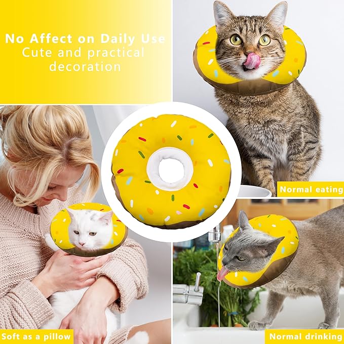 Cat Cone Collar Soft, Adjustable Cat Recovery Collars Kitten Cones to Stop Licking, Cute Donut Collar After Surgery, Cats Neck Pillow Cone Elizabethan Cones of Shame (Waterproof Yellow, Medium)
