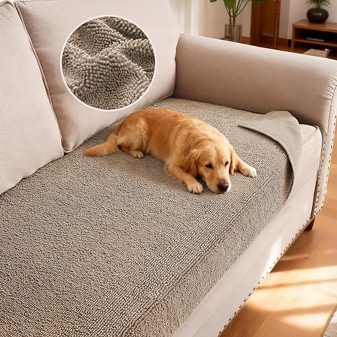 H.VERSAILTEX Non Slip Pet Couch Cover Chenille Dog Bed Protector Thick Soft Sofa Slipcover Pet Friendly Washable Couch Cushion Covers for Pets (30" x 70", Sand)