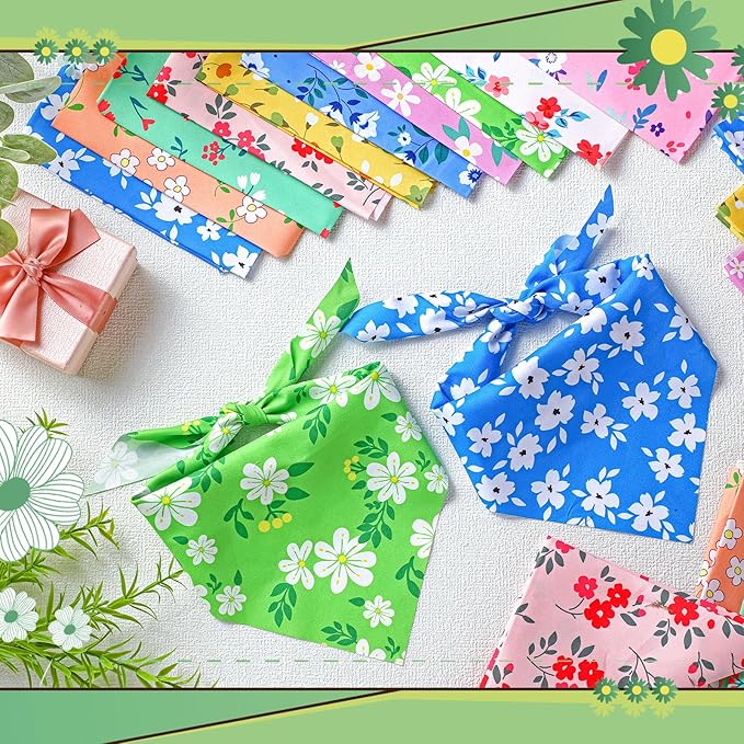 Weewooday 50 Pcs Spring Dog Bandanas Bulk for Dogs Soft Bibs Adjustable Triangle pet Bandana for Small Medium Large Costume(Floral Pattern, 31.5 x 21.7 x21.7 Inch)