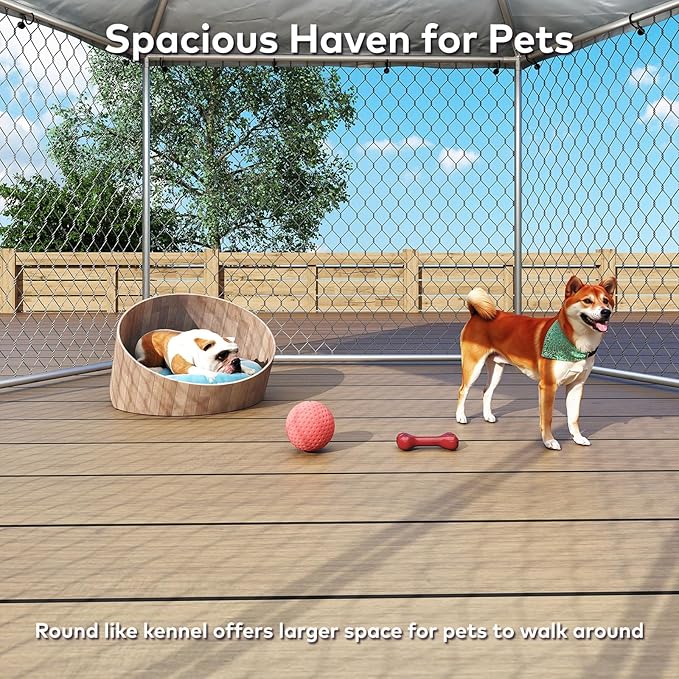 6.8x6.8 FT Large Outdoor Dog Kennel Outside with Heavy-Duty Steel Frame, Waterproof UV-Resistant Cover, Secure Lock, and Hexagonal Wire Fence