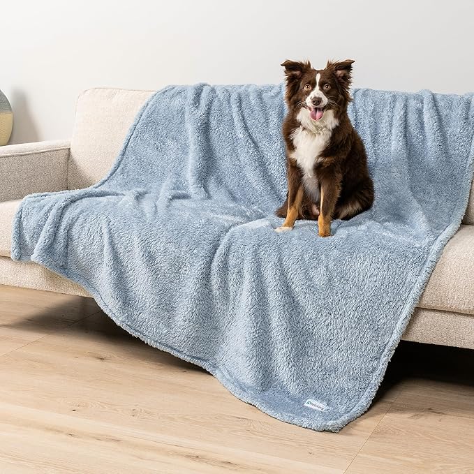 PetAmi Fluffy Soft Dog & Cat Blanket, Blue Sherpa Fleece, Calming Pet Blanket Throw for Bed & Sofa, X-Large 60x80
