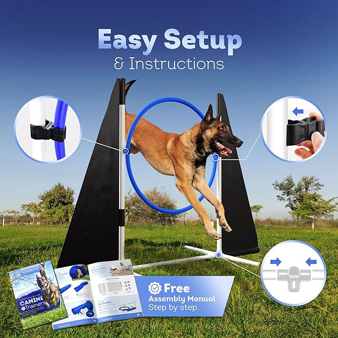 Dog Agility Course Backyard Set, Including Dog Tunnel Bags for Agility Dog Jumps and All Toys - Professional Dog Agility Equipment Range - Dog Training Course Equipment, Dog Obstacle Course Backyard