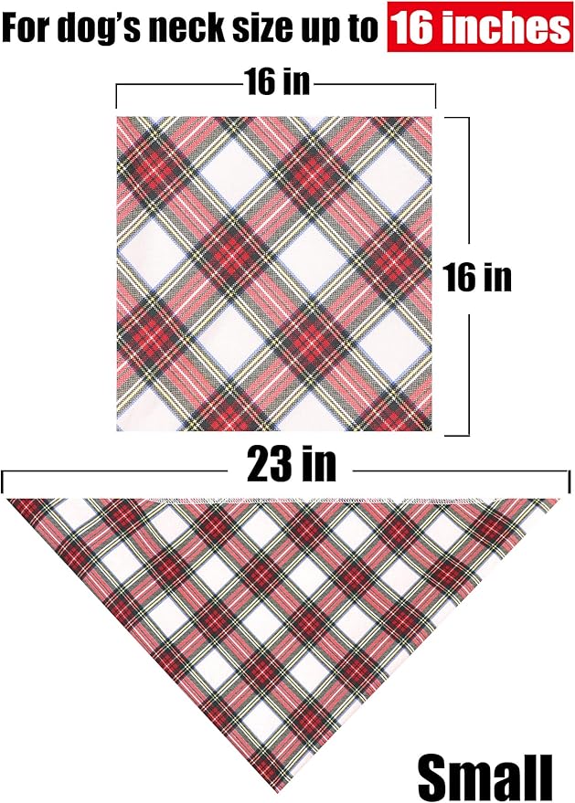ARING PET Christmas Dog Bandanas, Red Green White Plaid Kerchief Triangle Bibs Scarf for Puppy Small Medium Large Boy Girl Dogs Cats-S