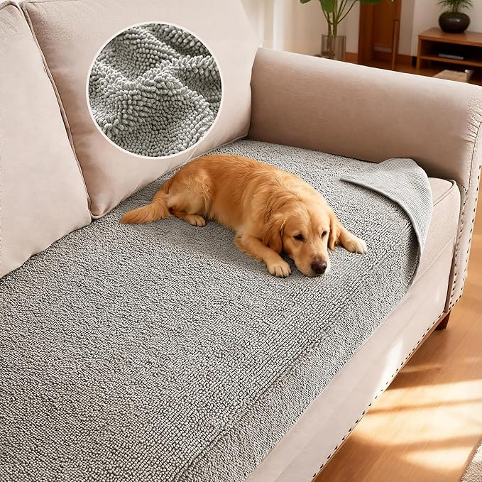 H.VERSAILTEX Non Slip Pet Couch Cover Chenille Dog Bed Protector Thick Soft Sofa Slipcover Pet Friendly Washable Couch Cushion Covers for Pets (30" x 70", Dove)