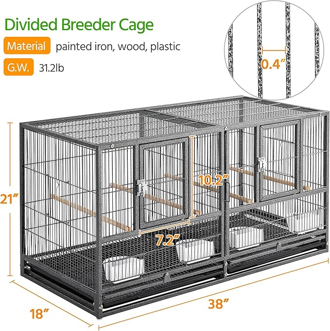 Yaheetech Stackable Bird Cage Divided Breeder Breeding Parakeet Bird Cage for Canaries Cockatiels Lovebirds Finches Budgies Small Parrots, Black