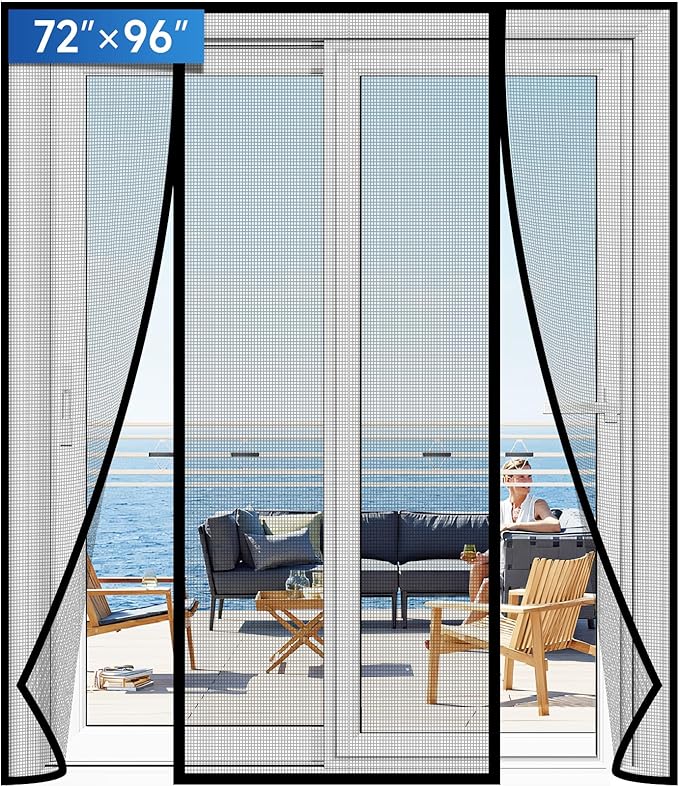Magnetic Screen Door Upgraded PET Mesh Stronger Than Fiberglass and Polyester,Hands Free,Keeps Bugs Out,Pet & Kid Friendly,Suitable for Sliding Door,Large Patio Door and French Door-72''x96''