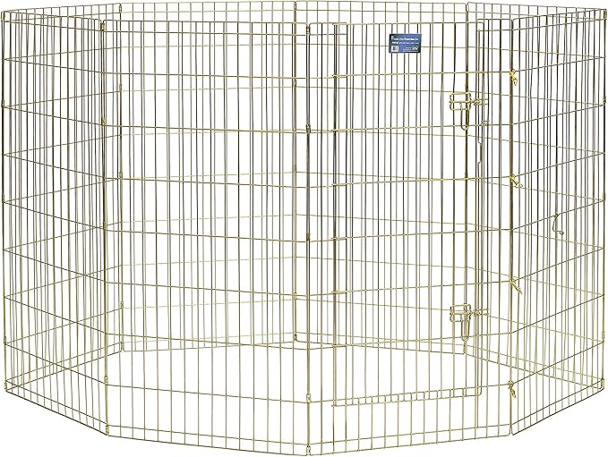 MidWest Homes for Pets Folding Metal Dog Exercise Pen, Indoor/Outdoor Playpen with Door, 16 Sq Feet of Play Space, 48-Inches Tall, Gold Zinc