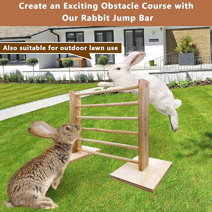Hamiledyi Rabbit Jump Bar Rabbit Adjustable Hurdles Wooden Obstacle Exercise Agility Toys Training Jumping for Bunny Guinea Pig Ferret Squirrel