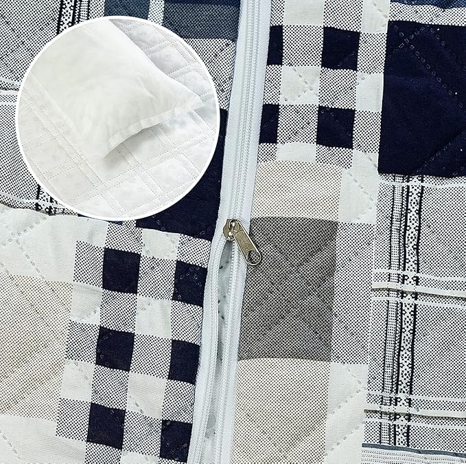 Brilliant Sunshine Quilted Calming Dog Bed Mat, Removable Washable Cover, Cushion Protector and Couch Covers for Dogs, Pets, Cats, Medium, Blue Plaids and Stripes Patchwork