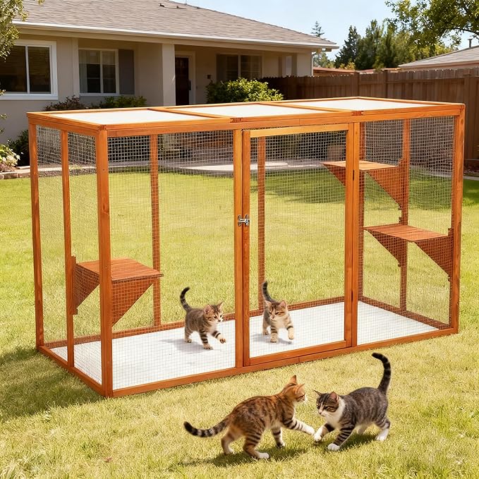 Catio Outdoor Cat Enclosure, 71" Large Catios for Cats Patio, Outside Cat Enclosures, Cattio with Waterproof Roof, Clearance Cat Cage for Multiple Cats, Orange