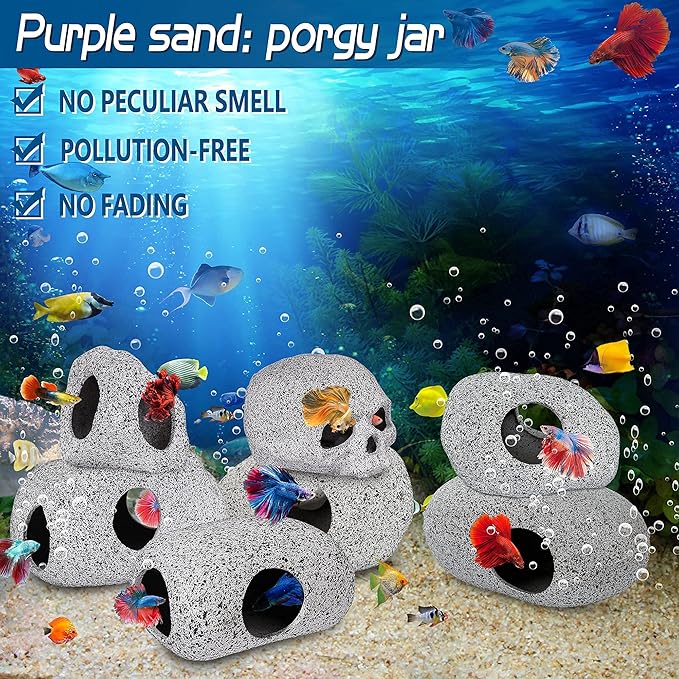 Aquarium Decorations Cave Fish Tank Accessories Rock Decor for Shrimp Cichlid Hiding Breeding Small Fish Bowl Hide Decoration Betta Toys Hideout Stones House（Small）