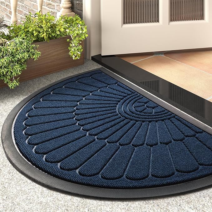 tchdio Semicircular Durable Rubber Doormat- Non Slip Front Door Mat for Outside Inside Entry, Navy Blue 24”x36”