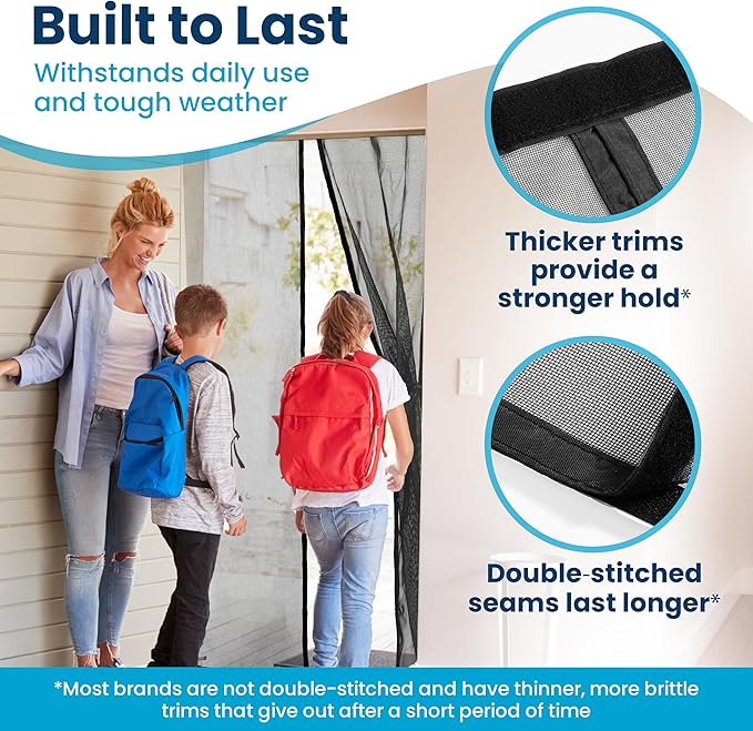 Flux Phenom Magnetic Screen Door (2 Pack) - Bugs Out, Breeze in - 9min Install Auto-Sealing Heavy Duty Double Stitched Mesh, Hands Free Sliding & Patio Doors Net, Pet & Kid Friendly, 38 x 82 Inch