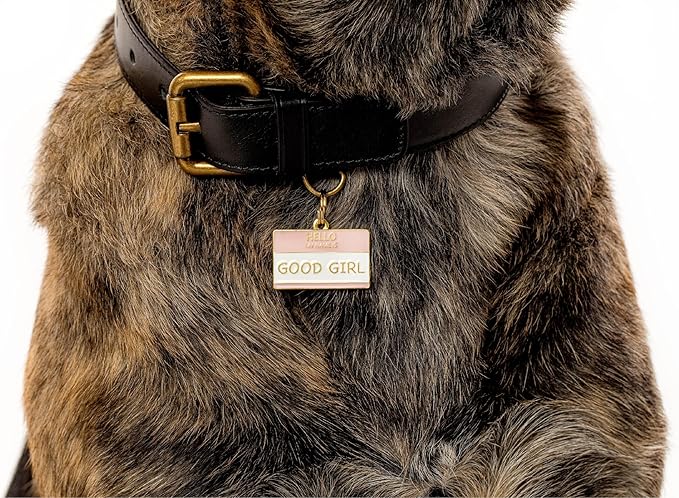 Two Tails Pet Company Personalized 'Good Girl' Pet ID Tag & Collar Charm - Custom Engraved Dog Tags for Pets - Luxury Brass, Gold Plating
