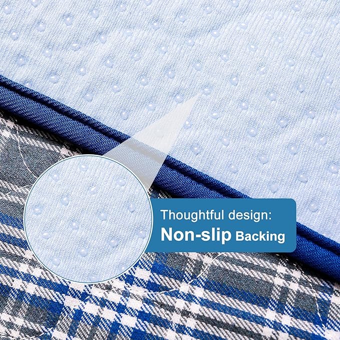 OUTCREATOR® Washable Bed Pads 34" x 54" (Pack of 2) for Incontinence Mattress Protector, Reusable Underpads for Elderly, Adults, Kids, Pets with Anti-Slip Bottom (Light Blue Plaid)