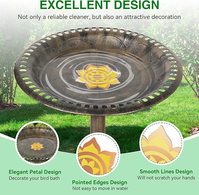 Saillong 1 Pack Bird Bath Copper Disk, Reinforced 99.99% Pure Copper Bird Bath Purification Disk for Physical Clean Water, Birdbaths Cleaner for Outdoor Birdbaths, Bowl and Garden Fountain (Petal)