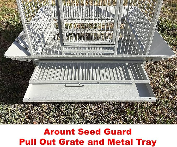 2 Color, Extra Large Wrought Iron Dome Top for Macaw Goffin's Cockatoo Cockatiels African Grey Amazon Parrots Green Cheek Conures Caique Bird Cage with Rolling Stand