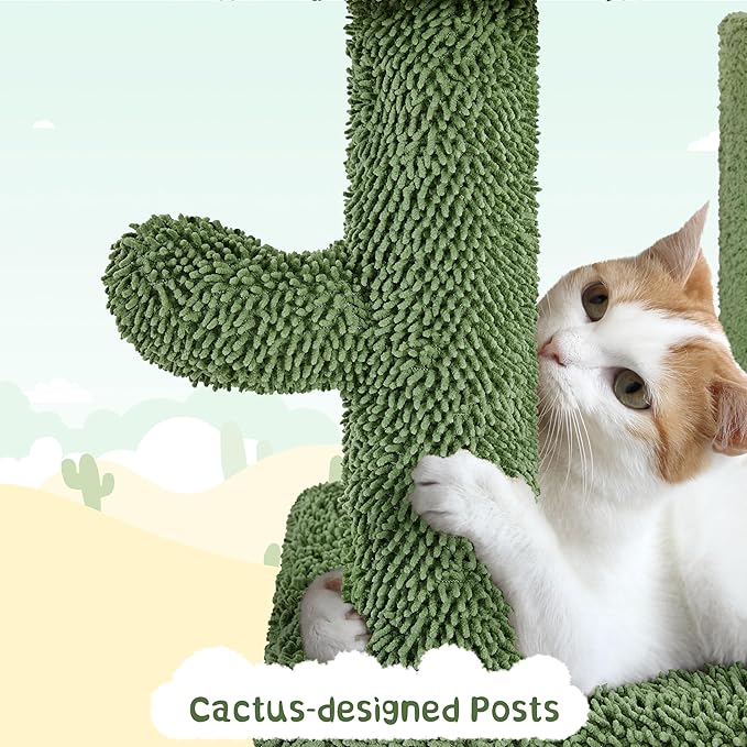 Yaheetech 63in Cactus Cat Tree, Multi-Level Tall Climbing Tower with Sisal-Covered Scratching Posts & Condo & Hammock, Pet Furniture Activity Center for Kitten