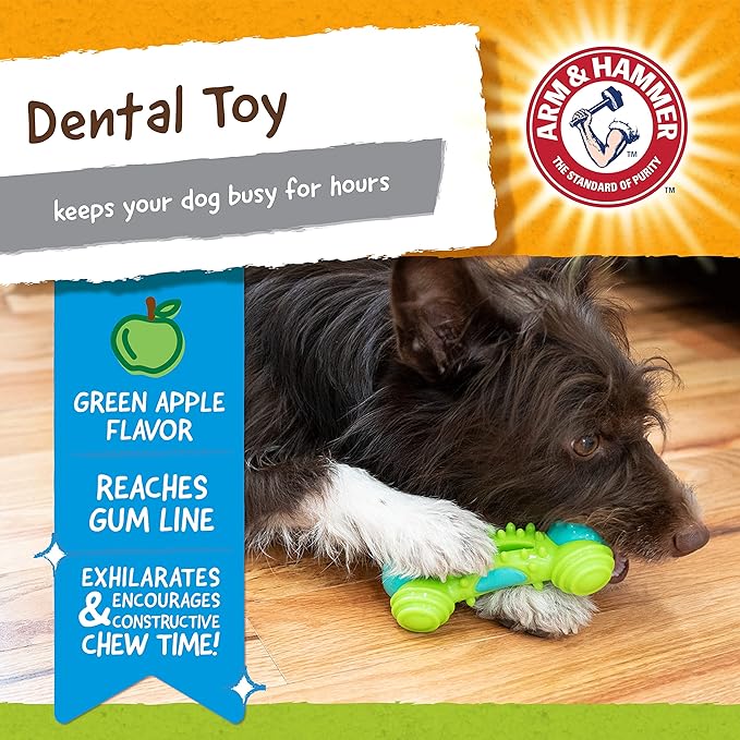 ARM & HAMMER for Pets Nubbies Duality Bone Dental Dog Toy- Best Dog Chew Toy for Moderate Chewers- Dog Dental Toy Helps Reduce Plaque & Tartar- Green Apple Flavor Baking Soda (Pack of 8)