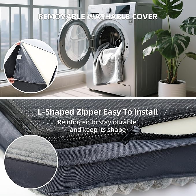 Dog Bed Large Sized Dogs, Orthopedic Flannel Pet Bed with Removable Washable Cover, Waterproof Indestructible Big Dog Bed with Anti-Slip Bottom, Egg Memory Foam Pad, 36.0"x27.0"x3.5", Grey