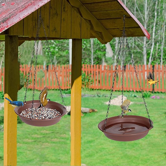 Hanging Bird Bath for Outside, VUWEZ Hanging Birdbath & Bird Feeder for Outdoors, Birds Water Wild Feeders Tray Bowl Accessories for Outdoor, Small Large Birdbaths Bowls for Garden Balcony Decoration