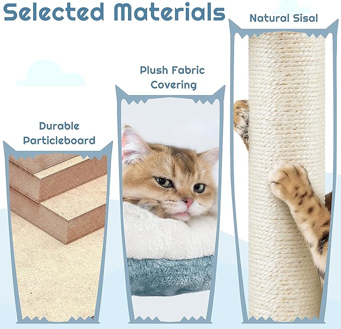 Yaheetech 61in Tall Ocean-Themed Cat Tree, Multi-Level Cat Tower with Shark's Mouth-Shaped Nest, Fish-Shaped Platform, Sisal Scratching Posts, Plush Pet Bed Furniture as Kitty Activity Center