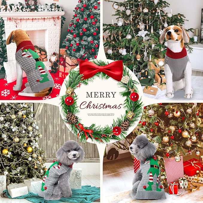 Dog Cat Ugly Christmas Sweater Boy Girl Xmas Pet Clothes Holiday Puppy Costume New Year Gifts for Small Medium Large Dogs Outfits (XXL, Grey Elf)