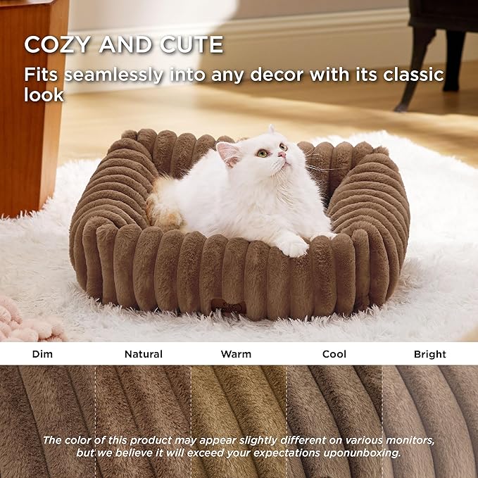Bedsure ComfyFleece™ Cute Dog Bed for Small Dogs & Cats - Washable Furry Puppy Beds, Rectangle Orthopedic Corduroy Fleece Pet Beds with Removable Zipper Cover, 20x19x6inches, Camel Brown