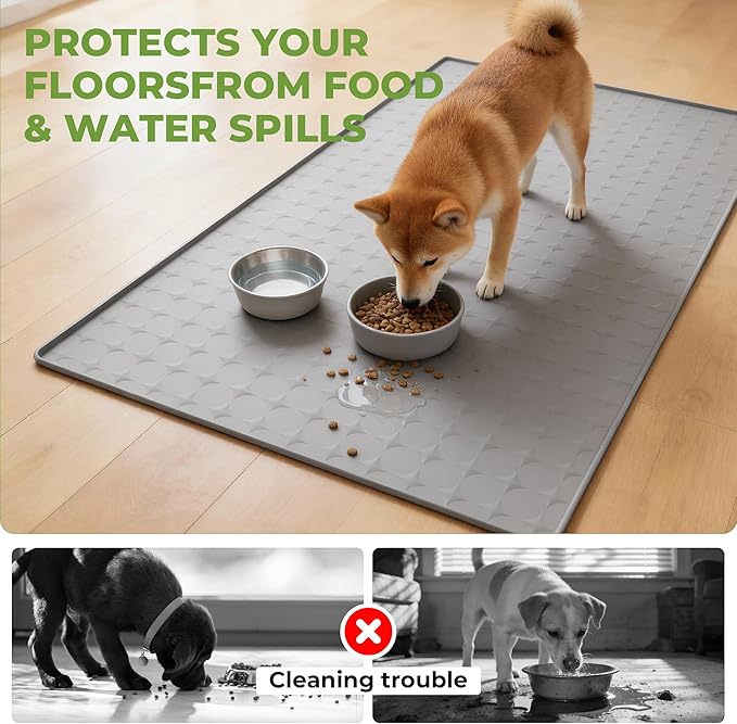 Extra Large 34x22 Inch Silicone Pet Food Mat - Waterproof Dog Mat for Food and Water Bowls, Non-Slip Cat Dog Bowl Mat Protects Floors from Mess, Easy Clean Silicone Mats for Dogs, Ideal Gift for Pets