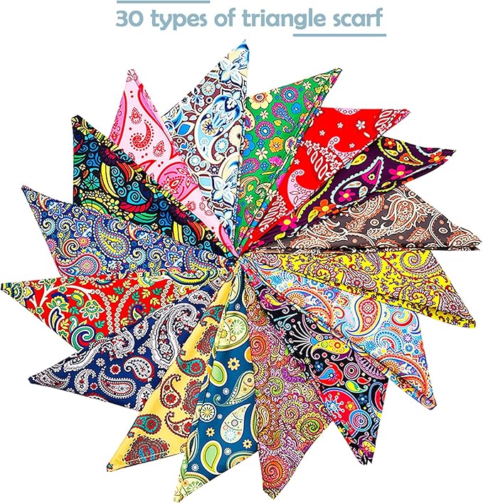 30 Pcs Paisley Dog Bandanas Bulk 33 Inche XL Stitch Dogs Bandanas Polyester Print One Side Bandana Grooming L