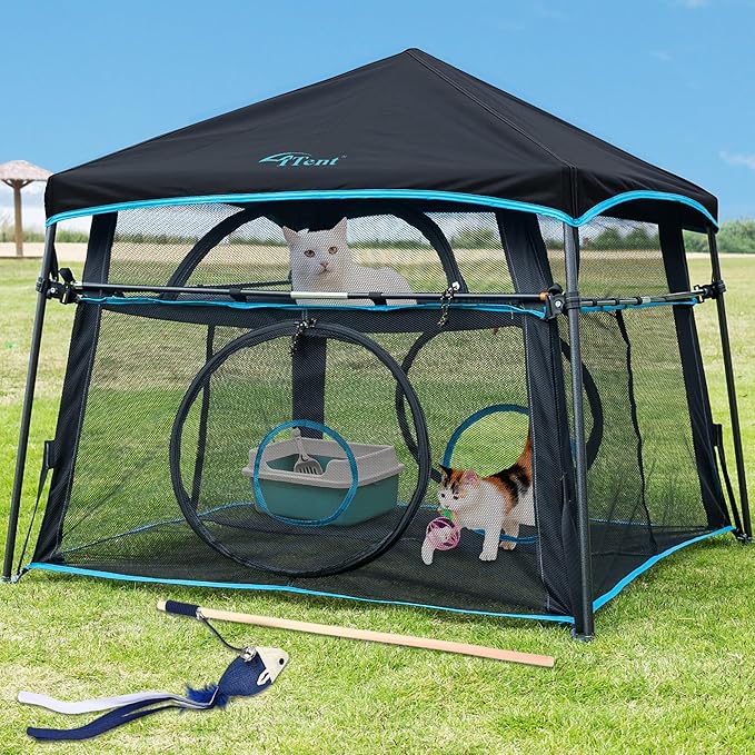 Extra Large Catio Outdoor Cat Enclosure 2-Tier Cat Tent for Patio, Balcony, Indoor & Outdoor, Foldable Cat Playpen with 3 Doors, Weatherproof Sunproof with Fashionable carrybag（Patented）