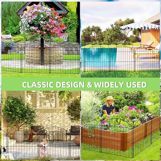 Decorative Garden Fence 24in (H) x20ft (L), 10 Pack No Dig Fence Animal Barrier for Dog, Arched Flower Bed Edging, Wire Border Panel Fencing for Yard Patio Outdoor Decor