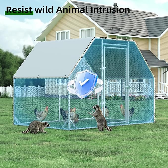 4ever2buy Chicken Runs for Yard with Cover, Large Metal Chicken Run Walk in Metal, Outside Dog Kennel with Roof, Flat Roofed Outdoor Kennel for Cats(9.2’Lx6.23’Wx6.4’H)