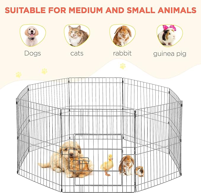 Yaheetech 24" High 8 Panel Foldable Metal Dog Exercise Pen Pet Playpen Dog Fence Outdoor & Indoor Use for Small Animals with Door Black
