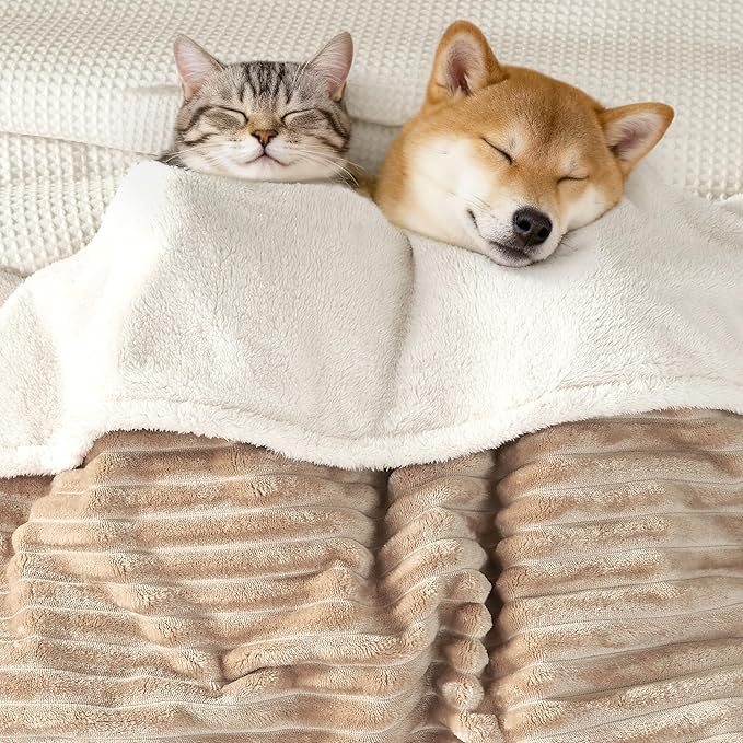 Waterproof Twin Blanket for Bed - Washable Large Dog Blankets for Bed Protector, Thick Cozy Fleece Calming Pet Blankets for Indoors & Outdoors, Linen, 60"x80"