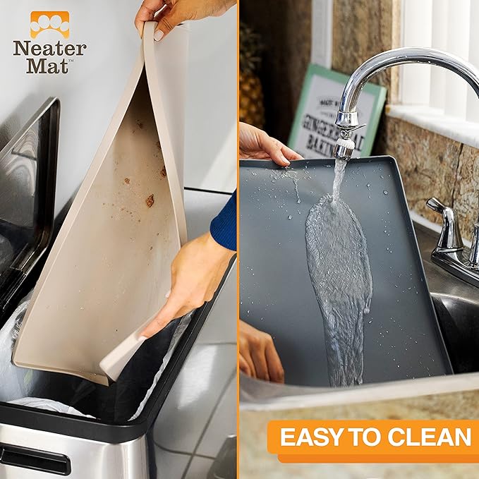 Neater Pet Brands Neater Mat Pet Mats for Food and Water, Cat & Dog Bowl Mat Waterproof Silicone, Feeding Tray, Dog Food Mats for Floors, Placemat w/Raised Edge for Under Bowls, 32" x 24", Olive