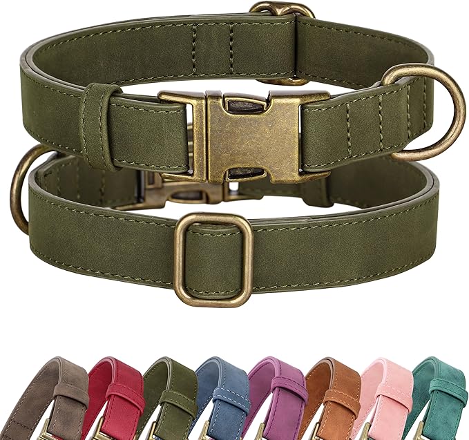 Didog Soft PU Leather Dog Collar, Stylish Quick Released Dog Collars for Medium Dogs, Easy Clean Adjustable Pet Collar for Daily Walking, Dark Green, M Fit 13-21" Neck