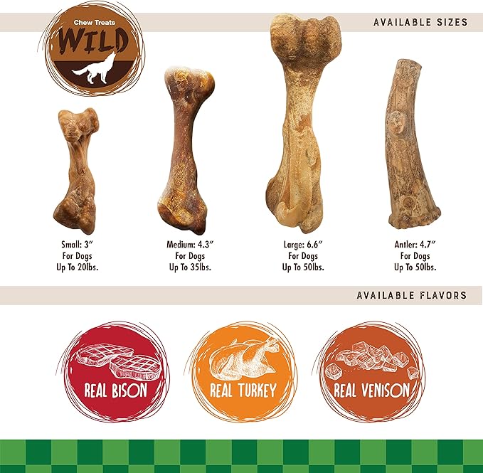 Nylabone Healthy Edibles WILD Natural Dog Chew Treats for Large Dogs, Long Lasting Dog Healthy Chew Antler Bone Made in USA, Venison Flavor, For Dogs Up to 50 lbs. (2 Count)