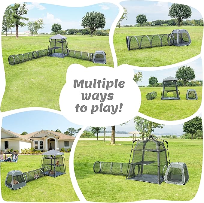Cat Enclosure Kitten and Tower Tent for Indoor and Outdoor,3 Tier Cage Inside,Outdoor Catio,Portable and Foldable,Two Doors Design; Play Tunnel + Cube(with Three Ways)…