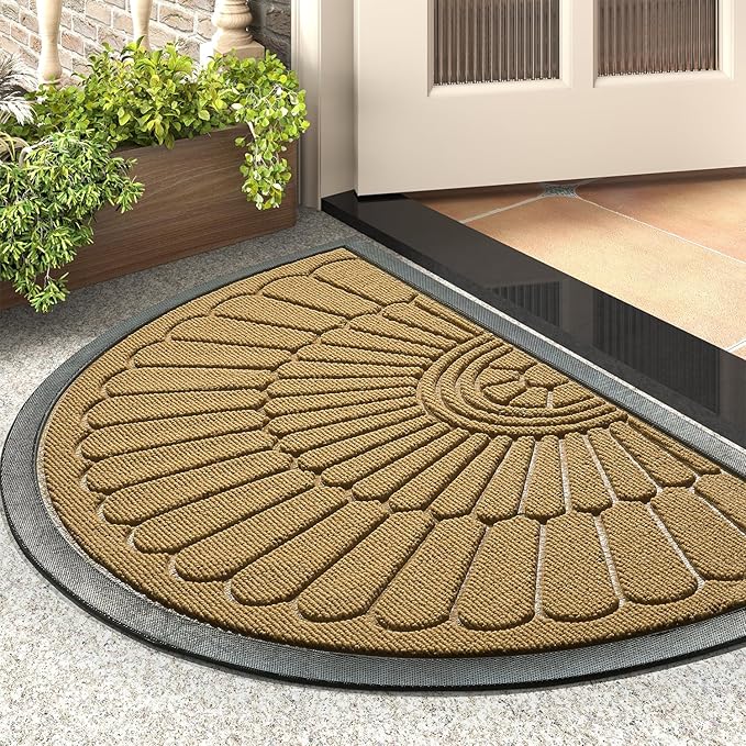 tchdio Door Mat Outdoor Indoor Entrance Doormat-Semicircular Durable Rubber Non Slip Front Door Mat for Outside Inside Entry Entryway Dirt Trapper WelcomeMat for Muddy Paws and Shoes-Yellow 24”x36”