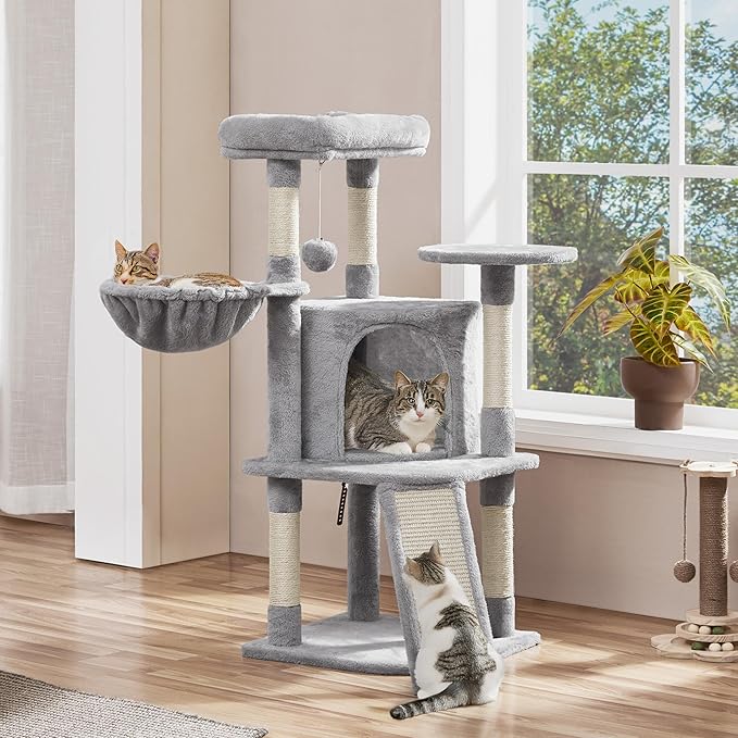 Yaheetech Cat Tree, 42in Cat Tower for Indoor Cats, Pet House with Large Perch & Scratching Posts & Cozy Condo & Scratching Ramp, Cat Activity Center Furniture, Light Gray