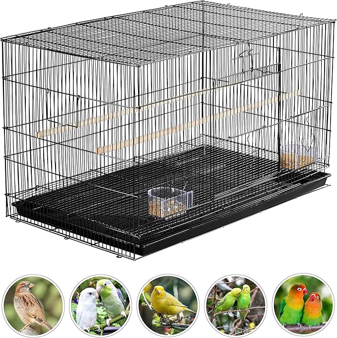 Yaheetech 30‘’ Flight Bird Cage Stackable Design for Small and Medium Birds with Slide Out Tray and Bottom Grate Budgies Cockatiels Lovebirds Canaries Parakeet Cage