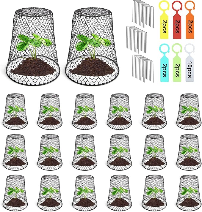 20 Pcs 6.8"×7.4" (Multiple Sizes/Quantities Available) Seedling Plant Protectors from Animals, Chicken Wire Plant Cage Garden Cloche to Protect Plants Vegetables from Rabbits Squirrels Chicken ﻿