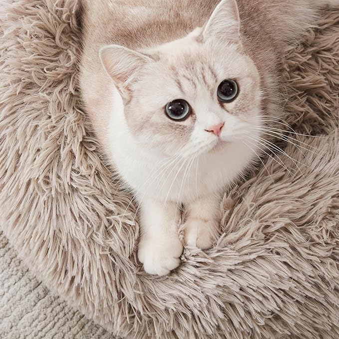 Calming Dog Bed & Cat Bed, Anti-Anxiety Donut Cuddler Warming Cozy Soft Round Fluffy Faux Fur Plush Cushion Bed for Small Medium Dogs and Cats (20"/24"/27"/30")