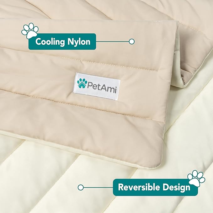 PetAmi Cooling Mat for Dog, Premium Pet Cooling Blanket for Crate Kennel, Indoor Cat Cool Sleeping Pad, Q-MAX Cold Sofa Couch Cover for Summer, Taupe/Beige, Medium (29x40)