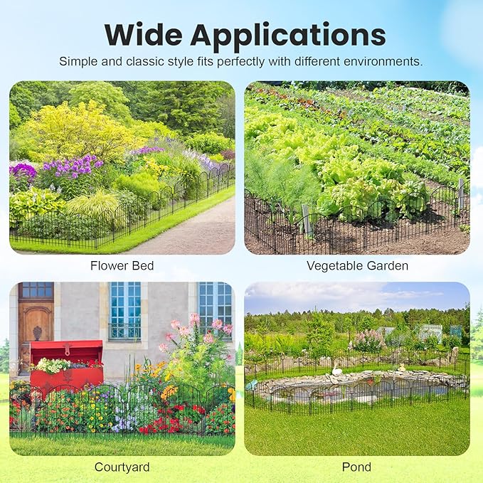 25Pcs Decorative Garden Fence, 20in(H)/27ft(L) Rustproof Metal Fences Animal Barrier Outdoor for Yard, Flower Bed Edging Ornamental Border Panel for Dogs, Rabbits, Dig Defence, Garden Decor, Patio